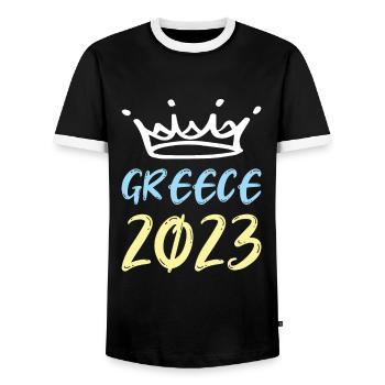 Greece 2023 - Men's Ringer Shirt - black/white - Front - AI Model Female 172 light (172cm) & AI Model Male 178 light (178cm)