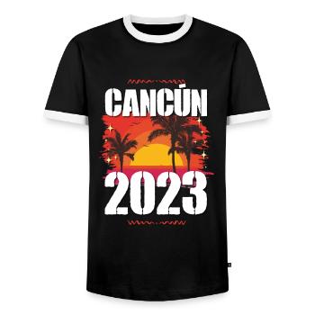 Cancun 2023 - Men's Ringer Shirt - black/white - Front - AI Model Female 172 light (172cm) & AI Model Male 178 light (178cm)