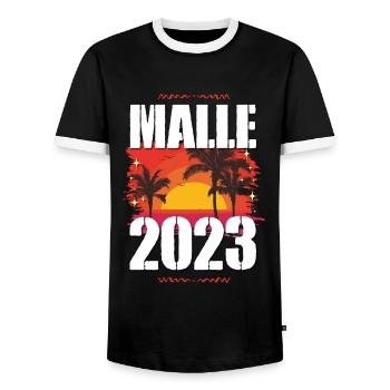 Malle 2023 - Men's Ringer Shirt - black/white - Front - AI Model Female 172 light (172cm) & AI Model Male 178 light (178cm)