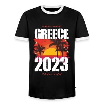 Grèce 2023 - T-shirt contrasté Homme - noir/blanc - Devant - AI Model Female 172 light (172cm) & AI Model Male 178 light (178cm)