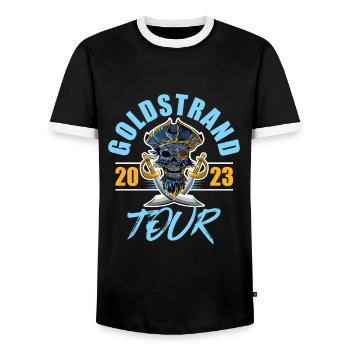 Golden Sands 2023 Skeleton - Men's Ringer Shirt - black/white - Front - AI Model Female 172 light (172cm) & AI Model Male 178 light (178cm)