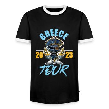 Greece 2023 Skeleton - Men's Ringer Shirt - black/white - Front - AI Model Female 172 light (172cm) & AI Model Male 178 light (178cm)