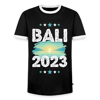 Bali 2023 - Männer Kontrast-T-Shirt - Schwarz/Weiß - Vorne - AI Model Female 172 light (172cm) & AI Model Male 178 light (178cm)