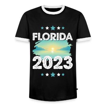 Florida 2023 - Men's Ringer Shirt - black/white - Front - AI Model Female 172 light (172cm) & AI Model Male 178 light (178cm)
