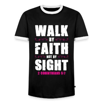 Bible Trust - Men's Ringer Shirt - black/white - Front - AI Model Female 172 light (172cm) & AI Model Male 178 light (178cm)
