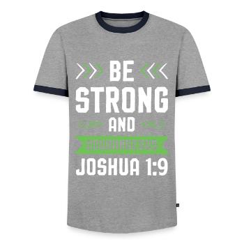 Bible Verses - Men's Ringer Shirt - grey/navy  - Front - AI Model Female 172 light (172cm) & AI Model Male 178 light (178cm)