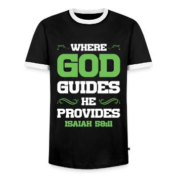 God directs the Bible - Men's Ringer Shirt - black/white - Front - AI Model Female 172 light (172cm) & AI Model Male 178 light (178cm)