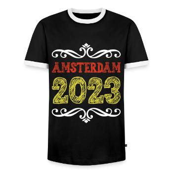 Amsterdam 2023 - Men's Ringer Shirt - black/white - Front - AI Model Female 172 light (172cm) & AI Model Male 178 light (178cm)