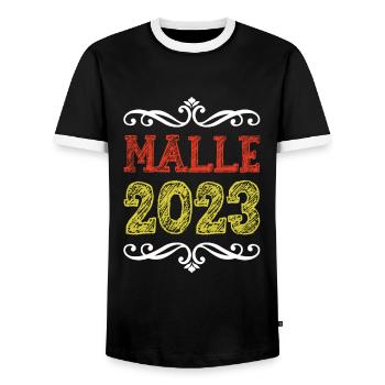 Malle 2023 - Men's Ringer Shirt - black/white - Front - AI Model Female 172 light (172cm) & AI Model Male 178 light (178cm)