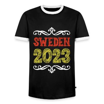 Suède 2023 - T-shirt contrasté Homme - noir/blanc - Devant - AI Model Female 172 light (172cm) & AI Model Male 178 light (178cm)