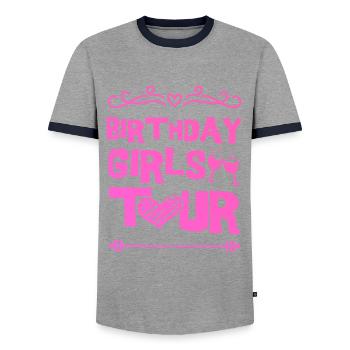 Birthday Party Team - Men's Ringer Shirt - grey/navy  - Front - AI Model Female 172 light (172cm) & AI Model Male 178 light (178cm)