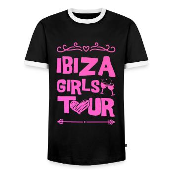 Ibiza Party Team - Men's Ringer Shirt - black/white - Front - AI Model Female 172 light (172cm) & AI Model Male 178 light (178cm)