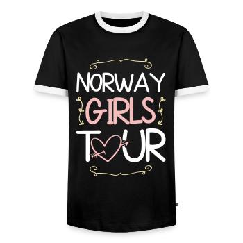 Norway Girls Tour - Men's Ringer Shirt - black/white - Front - AI Model Female 172 light (172cm) & AI Model Male 178 light (178cm)