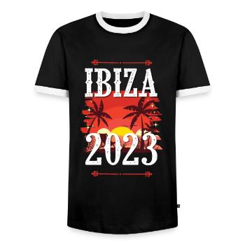 Ibiza 2023 - Männer Kontrast-T-Shirt - Schwarz/Weiß - Vorne - AI Model Female 172 light (172cm) & AI Model Male 178 light (178cm)