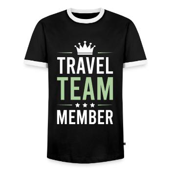 Travel Team - Männer Kontrast-T-Shirt - Schwarz/Weiß - Vorne - AI Model Female 172 light (172cm) & AI Model Male 178 light (178cm)