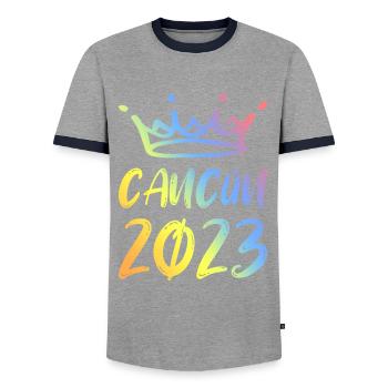 Cancun 2023 - Männer Kontrast-T-Shirt - Grau/Navy  - Vorne - AI Model Female 172 light (172cm) & AI Model Male 178 light (178cm)