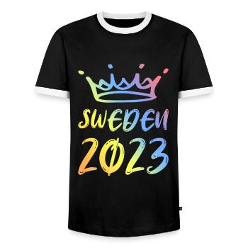 Suède 2023 - T-shirt contrasté Homme - noir/blanc - Devant - AI Model Female 172 light (172cm) & AI Model Male 178 light (178cm)