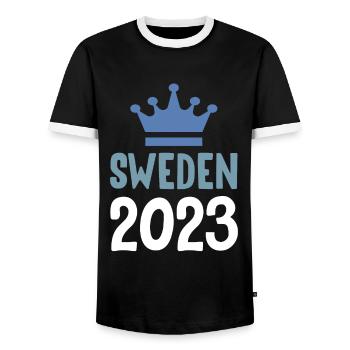 Sweden 2023 Krona - Men's Ringer Shirt - black/white - Front - AI Model Female 172 light (172cm) & AI Model Male 178 light (178cm)