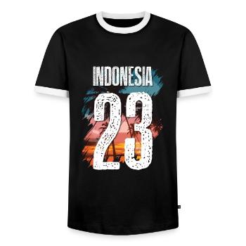 Indonesia 23 Jersey 2023 - Men's Ringer Shirt - black/white - Front - AI Model Female 172 light (172cm) & AI Model Male 178 light (178cm)
