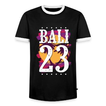 Bali 23 Jersey 2023 - Men's Ringer Shirt - black/white - Front - AI Model Female 172 light (172cm) & AI Model Male 178 light (178cm)