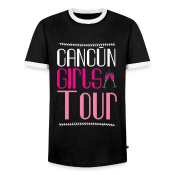 Cancun Girls Tour - Men's Ringer Shirt - black/white - Front - AI Model Female 172 light (172cm) & AI Model Male 178 light (178cm)