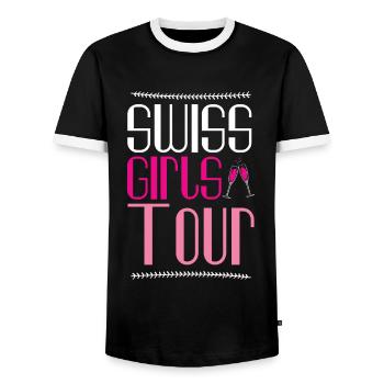 Switzerland Girls Tour - Men's Ringer Shirt - black/white - Front - AI Model Female 172 light (172cm) & AI Model Male 178 light (178cm)