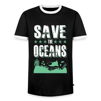 Sauvez l’océan - T-shirt contrasté Homme - noir/blanc - Devant - AI Model Female 172 light (172cm) & AI Model Male 178 light (178cm)