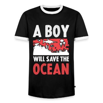 Océan Sauvez l’océan - T-shirt contrasté Homme - noir/blanc - Devant - AI Model Female 172 light (172cm) & AI Model Male 178 light (178cm)