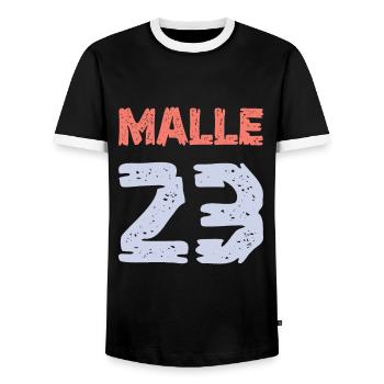 Malle 23 Jersey 2023 - Men's Ringer Shirt - black/white - Front - AI Model Female 172 light (172cm) & AI Model Male 178 light (178cm)