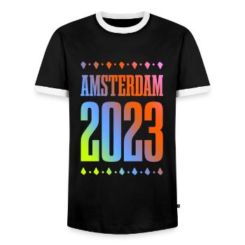 Amsterdam 2023 - Men's Ringer Shirt - black/white - Front - AI Model Female 172 light (172cm) & AI Model Male 178 light (178cm)