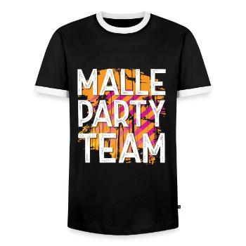Malle Party Team - Men's Ringer Shirt - black/white - Front - AI Model Female 172 light (172cm) & AI Model Male 178 light (178cm)