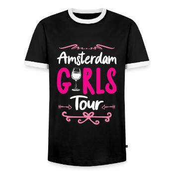 Amsterdam Girls Tour - Men's Ringer Shirt - black/white - Front - AI Model Female 172 light (172cm) & AI Model Male 178 light (178cm)