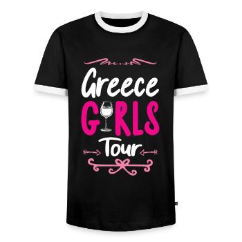 Greece Girls Tour - Men's Ringer Shirt - black/white - Front - AI Model Female 172 light (172cm) & AI Model Male 178 light (178cm)