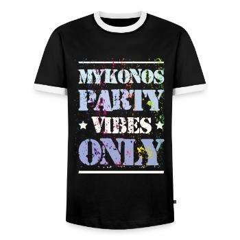 Mykonos Party Vibes - Men's Ringer Shirt - black/white - Front - AI Model Female 172 light (172cm) & AI Model Male 178 light (178cm)