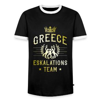 Greece Escalation - Men's Ringer Shirt - black/white - Front - AI Model Female 172 light (172cm) & AI Model Male 178 light (178cm)