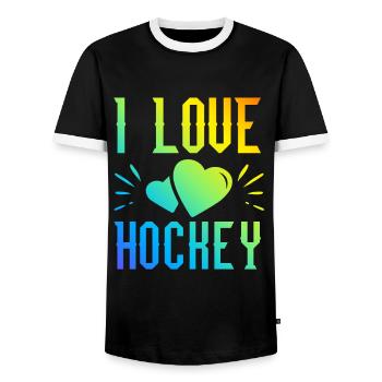 Ich liebe Hockey - Männer Kontrast-T-Shirt - Schwarz/Weiß - Vorne - AI Model Female 172 light (172cm) & AI Model Male 178 light (178cm)