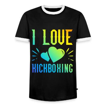I love kick boxing - Men's Ringer Shirt - black/white - Front - AI Model Female 172 light (172cm) & AI Model Male 178 light (178cm)