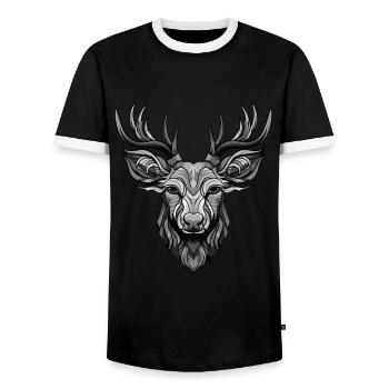 Hirsch Portrait - Männer Kontrast-T-Shirt - Schwarz/Weiß - Vorne - AI Model Female 172 light (172cm) & AI Model Male 178 light (178cm)