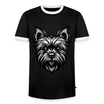 Yorkshire Terrier Hund Portrait - Männer Kontrast-T-Shirt - Schwarz/Weiß - Vorne - AI Model Female 172 light (172cm) & AI Model Male 178 light (178cm)