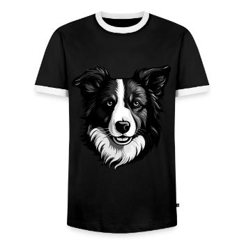 Border Collie Dog Portrait - Men's Ringer Shirt - black/white - Front - AI Model Female 172 light (172cm) & AI Model Male 178 light (178cm)