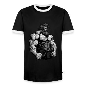 Bodybuilder Muscles Workout Gym - Men's Ringer Shirt - black/white - Front - AI Model Female 172 light (172cm) & AI Model Male 178 light (178cm)