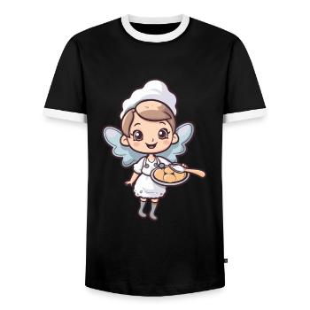 Backfee Fairy Baking Cooking - Men's Ringer Shirt - black/white - Front - AI Model Female 172 light (172cm) & AI Model Male 178 light (178cm)