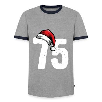 75 Number Christmas - Men's Ringer Shirt - grey/navy  - Front - AI Model Female 172 light (172cm) & AI Model Male 178 light (178cm)