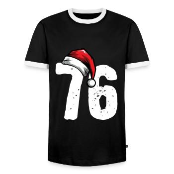 76 Number Christmas - Men's Ringer Shirt - black/white - Front - AI Model Female 172 light (172cm) & AI Model Male 178 light (178cm)