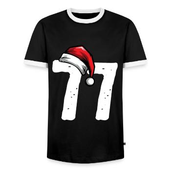 77 Zahl Weihnachten - Männer Kontrast-T-Shirt - Schwarz/Weiß - Vorne - AI Model Female 172 light (172cm) & AI Model Male 178 light (178cm)