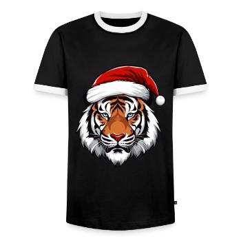 Tiger Kopf Weihnachten Christmas - Männer Kontrast-T-Shirt - Schwarz/Weiß - Vorne - AI Model Female 172 light (172cm) & AI Model Male 178 light (178cm)