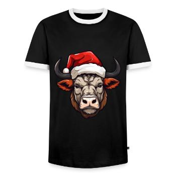 Bull Head Christmas Christmas - Men's Ringer Shirt - black/white - Front - AI Model Female 172 light (172cm) & AI Model Male 178 light (178cm)