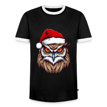 Owl Head Christmas Christmas - Men's Ringer Shirt - black/white - Front - AI Model Female 172 light (172cm) & AI Model Male 178 light (178cm)