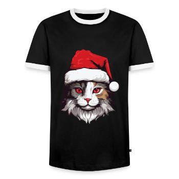 Cat Head Christmas Christmas - Men's Ringer Shirt - black/white - Front - AI Model Female 172 light (172cm) & AI Model Male 178 light (178cm)
