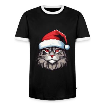 Cat Head Christmas Christmas Portrait - Men's Ringer Shirt - black/white - Front - AI Model Female 172 light (172cm) & AI Model Male 178 light (178cm)